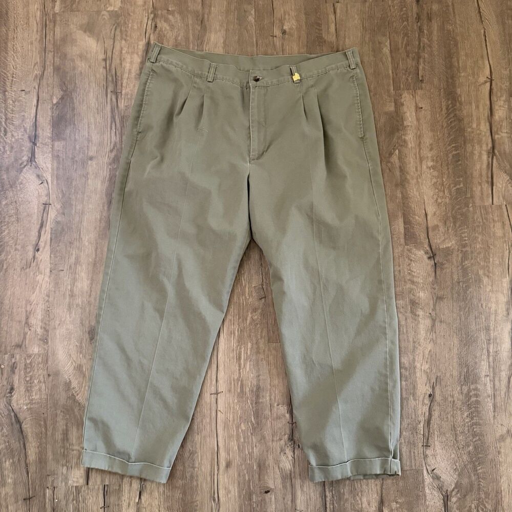 Cabela's Khakis Pants Mens 44x28 Green Pleated Classic Fit Cotton Straight